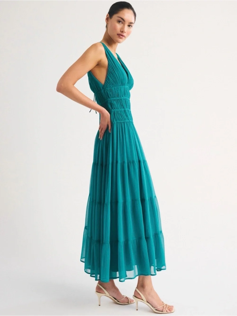 Abercrombie & Fitch Teal Tiered Maxi Dress XS Petite NWT